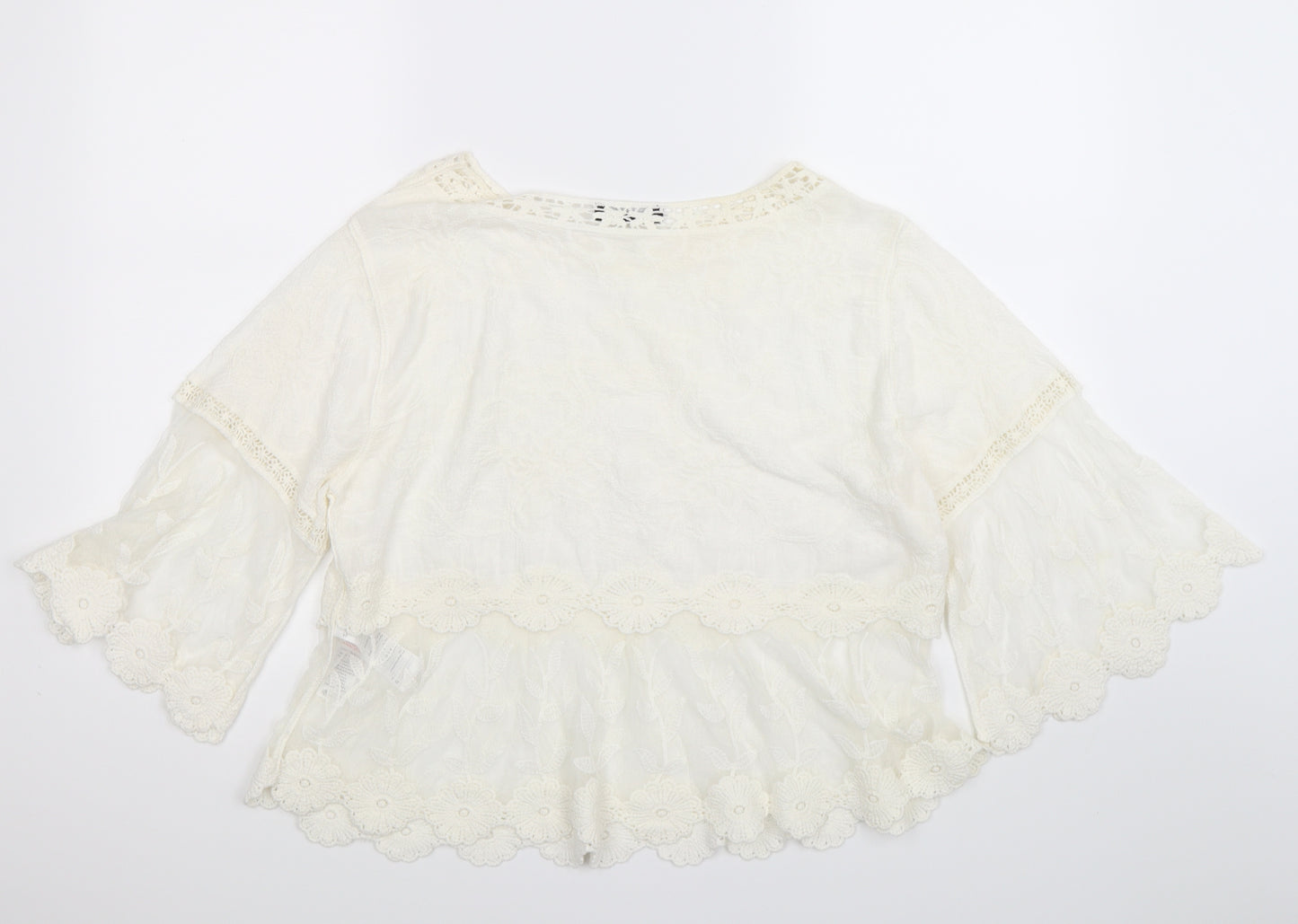 New Look Womens White Floral Lace Tunic T-Shirt Size L