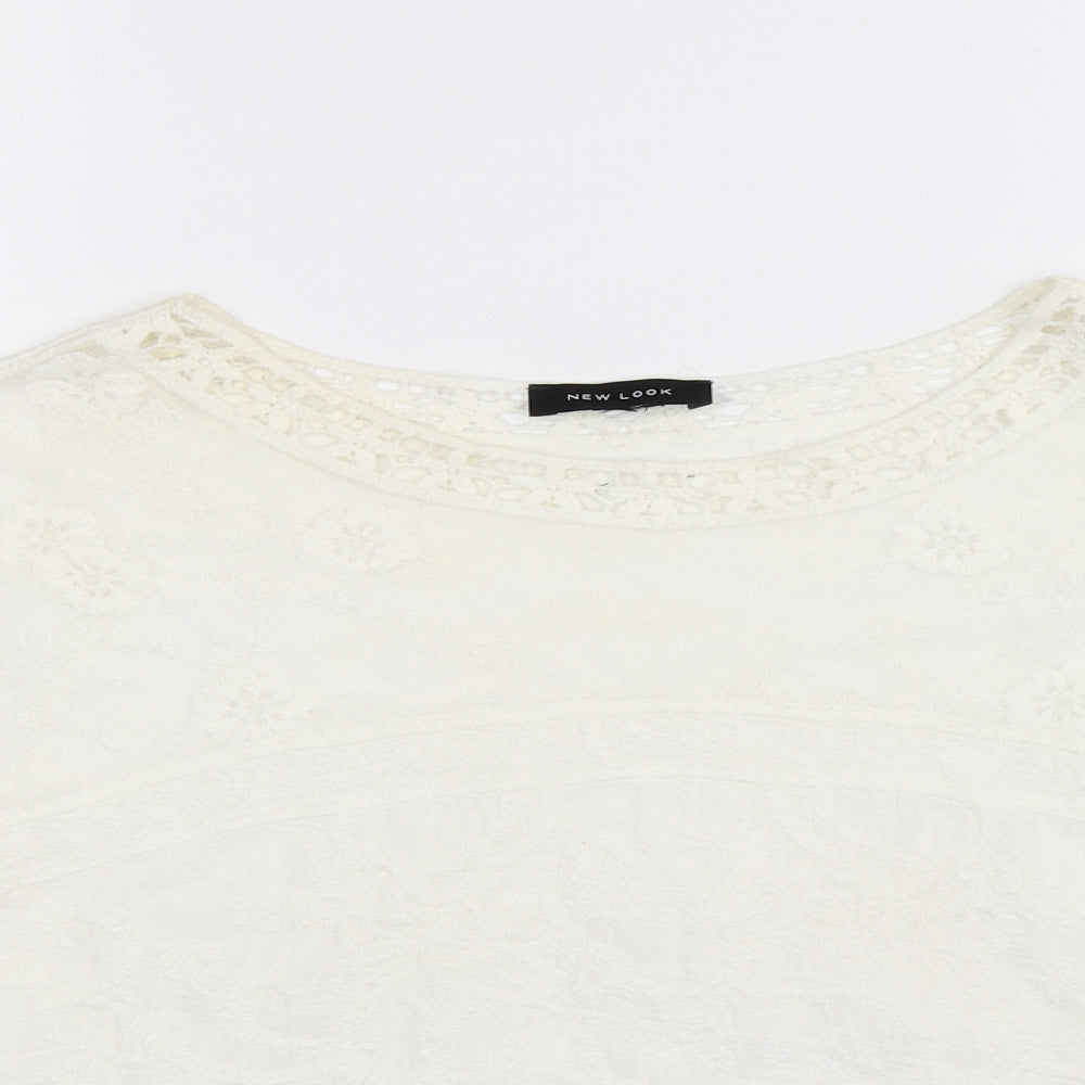New Look Womens White Floral Lace Tunic T-Shirt Size L