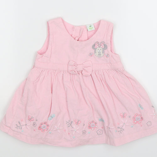 Disney Girls Pink Striped Corduroy Fit & Flare  Size 6-9 Months  - minnie mouse