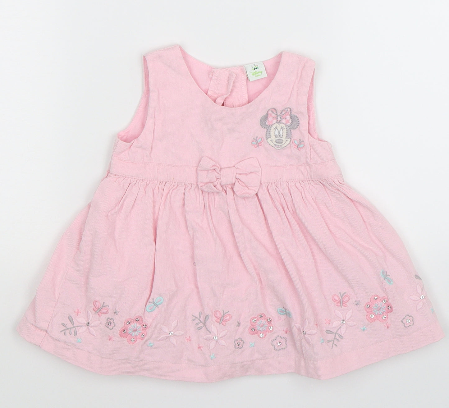 Disney Girls Pink Striped Corduroy Fit & Flare  Size 6-9 Months  - minnie mouse