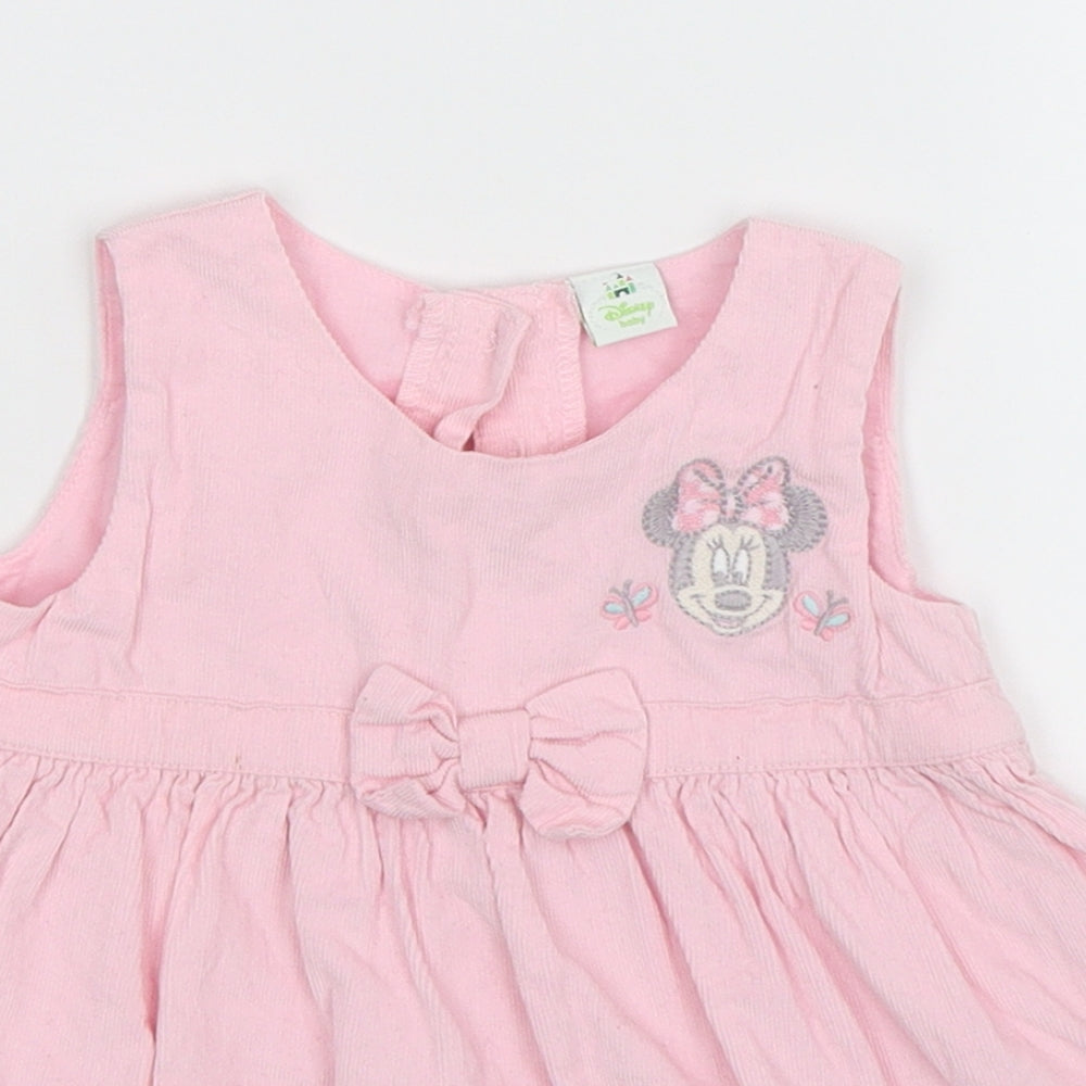 Disney Girls Pink Striped Corduroy Fit & Flare  Size 6-9 Months  - minnie mouse