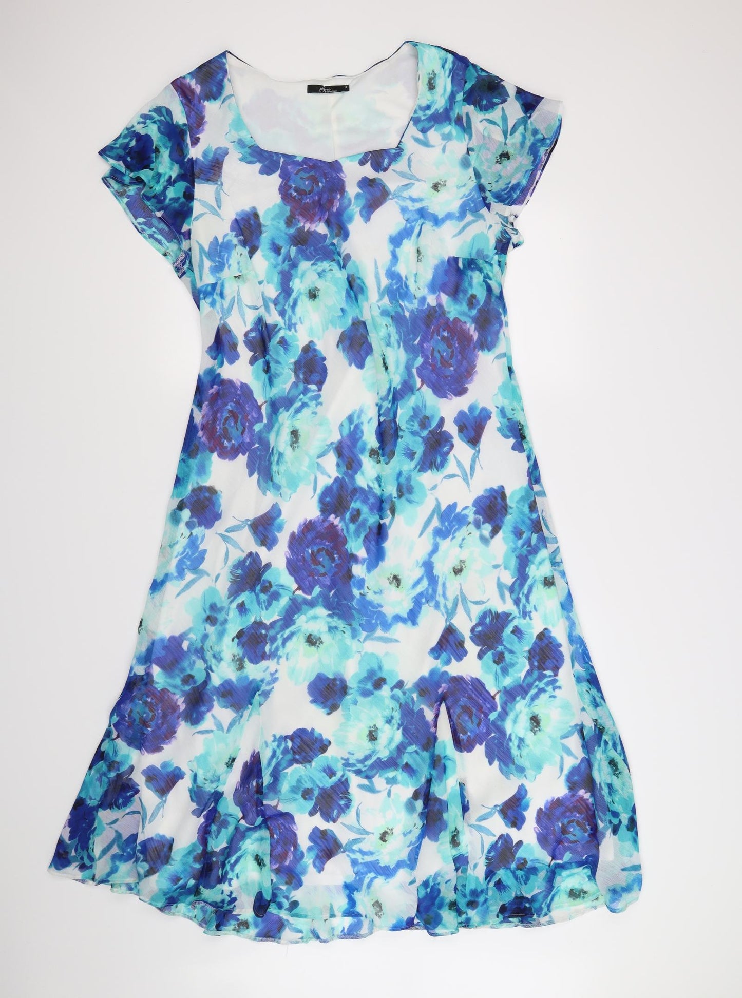 Bonmarché Womens Blue Floral Chiffon Maxi  Size 18