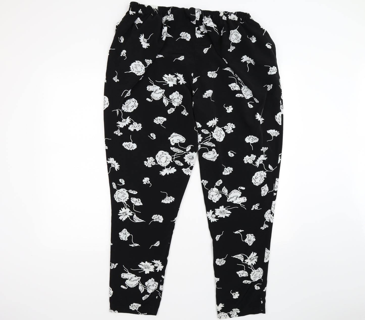 Damart Womens Black Floral Satin Capri Trousers Size 22 L27 in