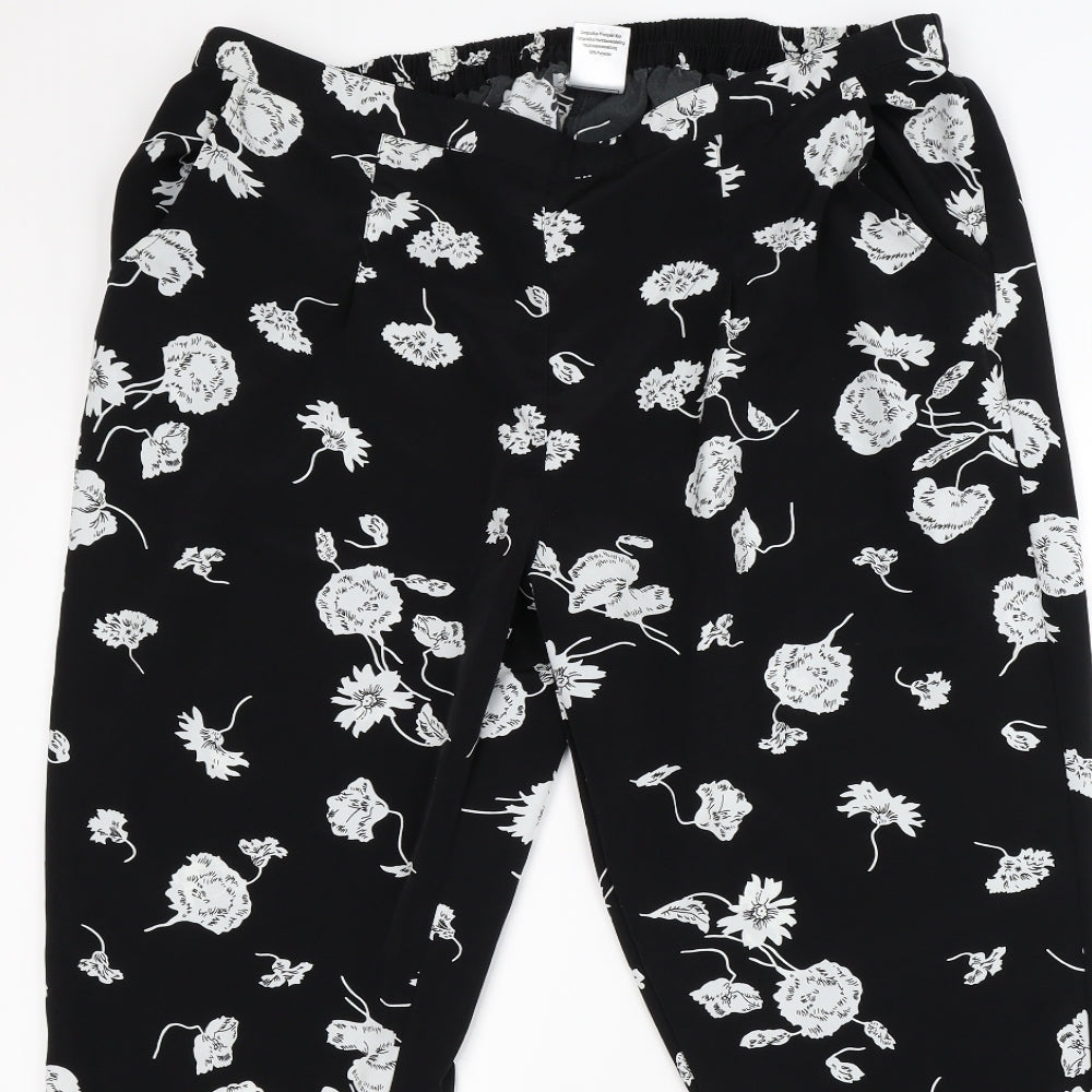 Damart Womens Black Floral Satin Capri Trousers Size 22 L27 in