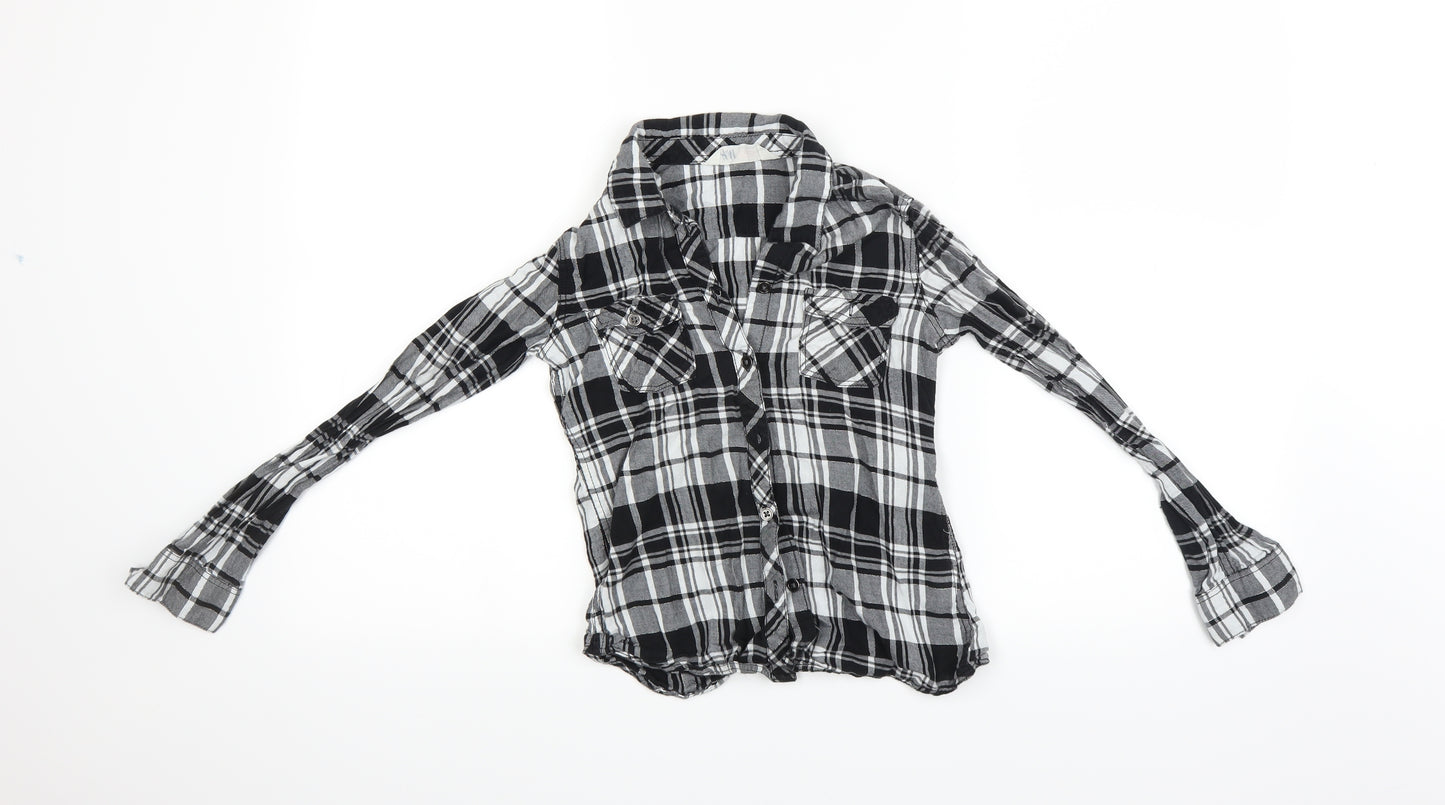 H&M Womens Black Check  Basic Button-Up Size S  - 9-10 YEARS