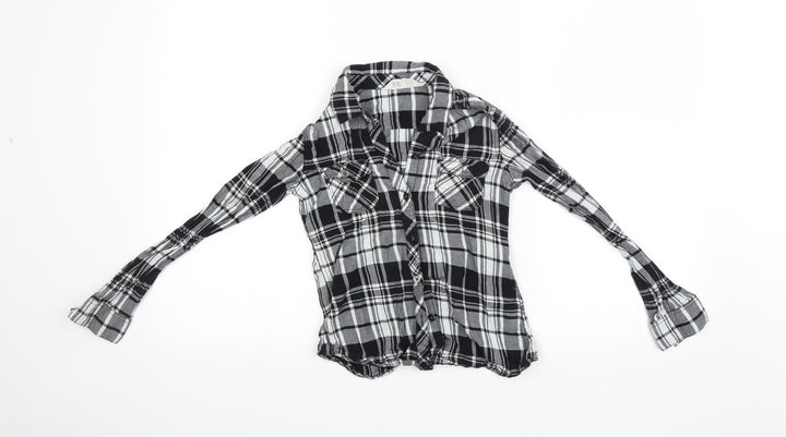 H&M Womens Black Check  Basic Button-Up Size S  - 9-10 YEARS