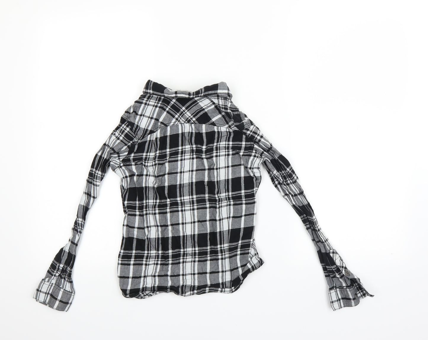 H&M Womens Black Check  Basic Button-Up Size S  - 9-10 YEARS