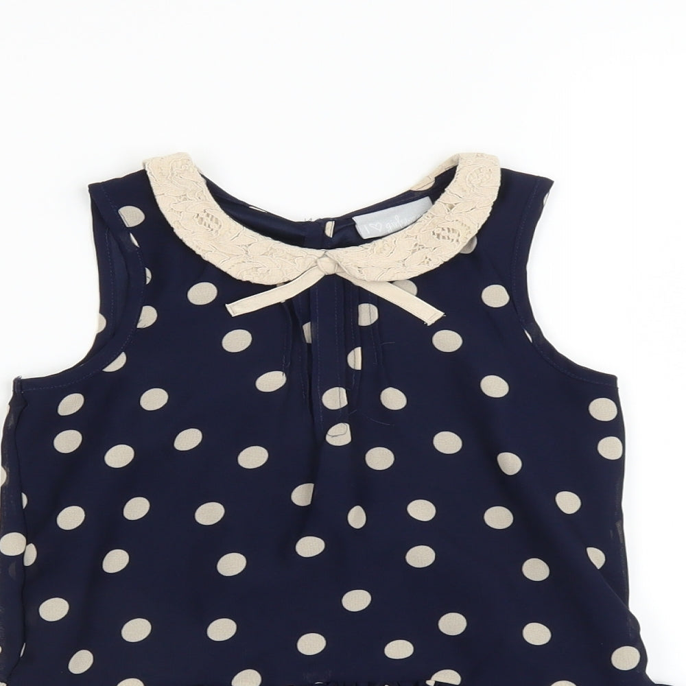Matalan Girls Blue Polka Dot  Pullover Blouse Size 4 Years