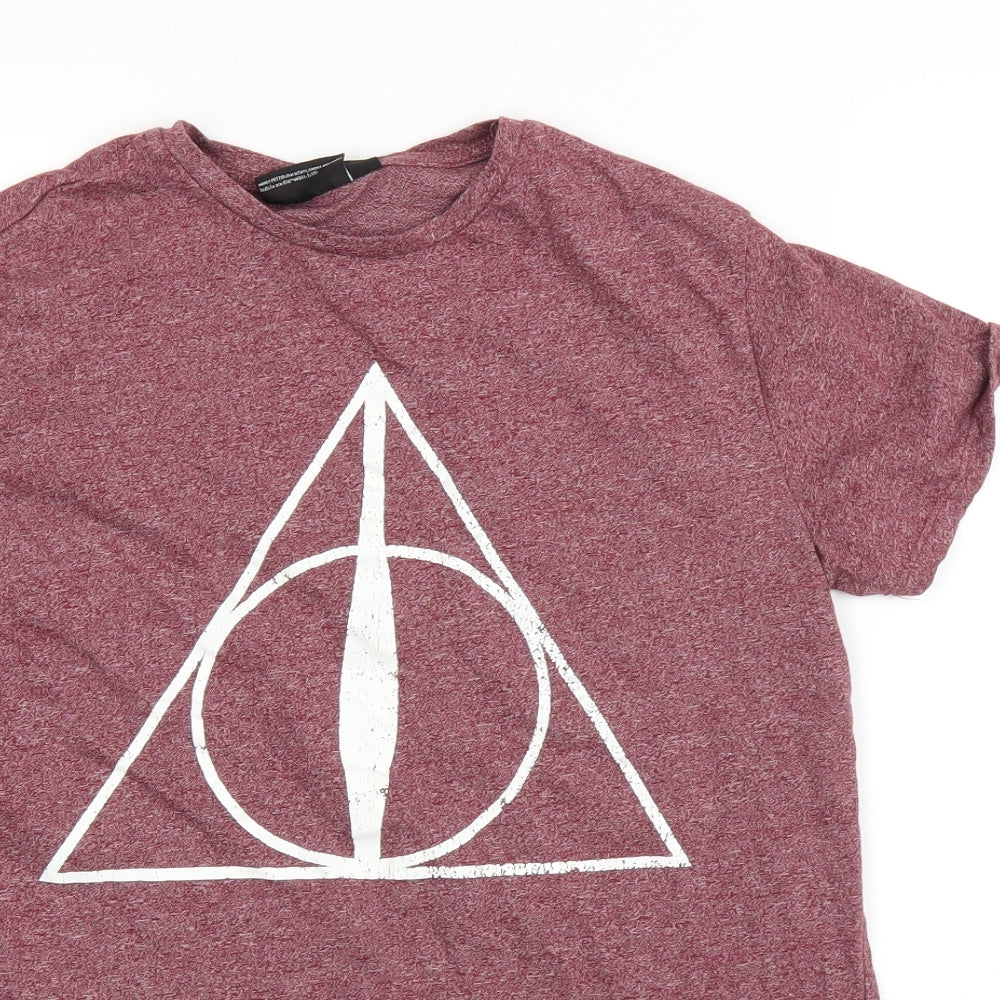 Primark Mens Red Houndstooth  Basic T-Shirt Size M  - Harry potter