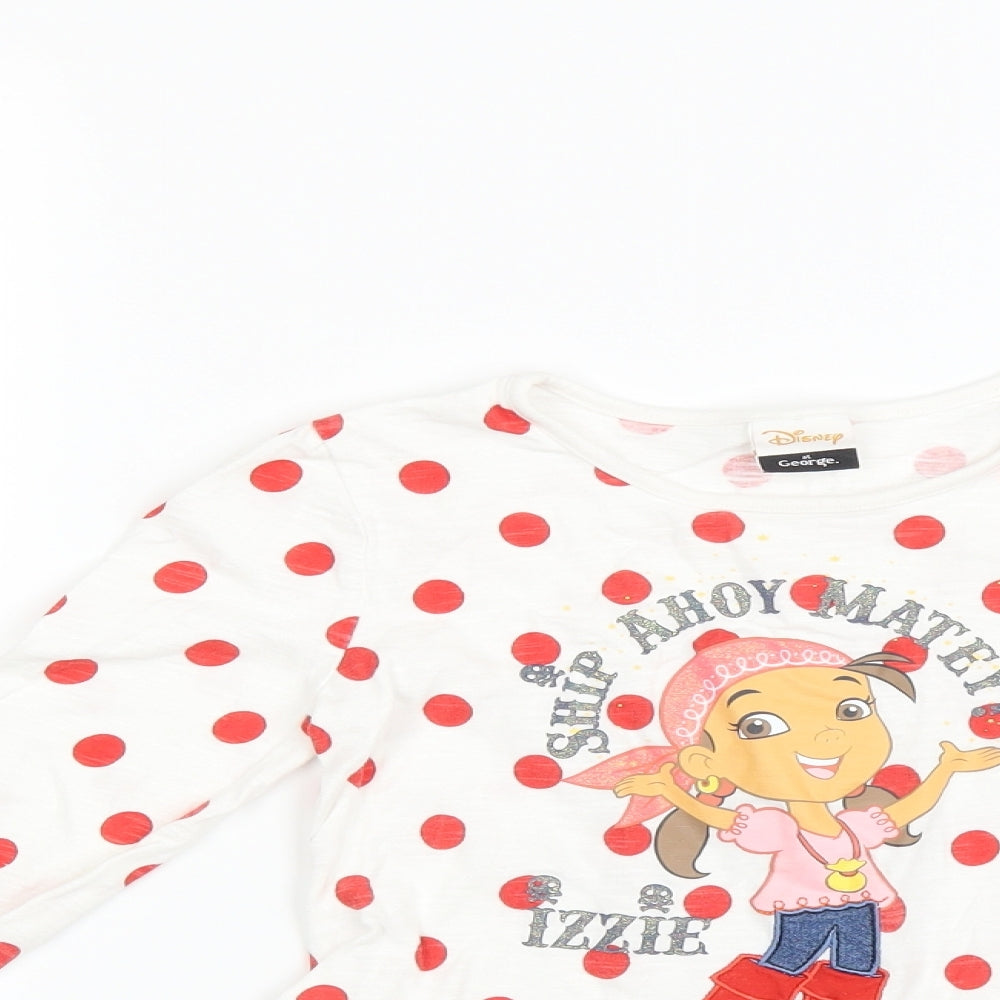 George Girls White Polka Dot  Basic T-Shirt Size 5-6 Years  - Disney