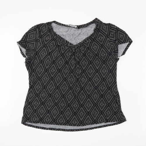 Bonmarché Womens Black Geometric  Basic T-Shirt Size 2