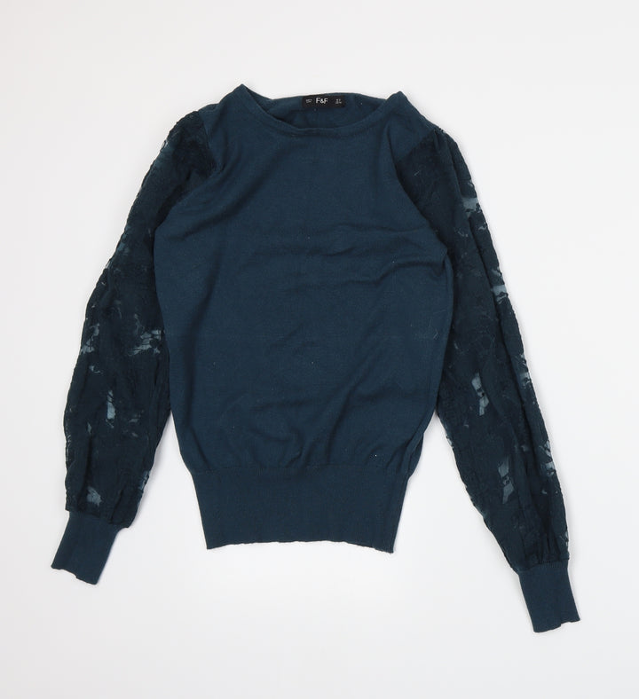 F&F Womens Blue Knit Pullover Jumper Size 6