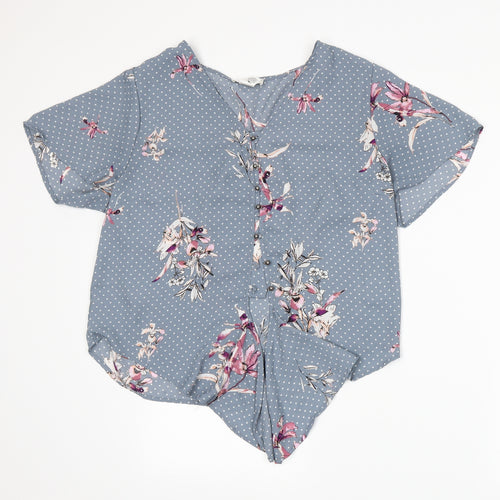 Urban Romantics Womens Blue Floral  Basic Blouse Size L