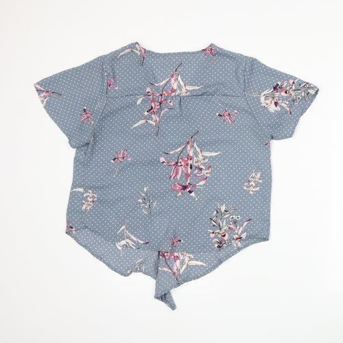 Urban Romantics Womens Blue Floral  Basic Blouse Size L
