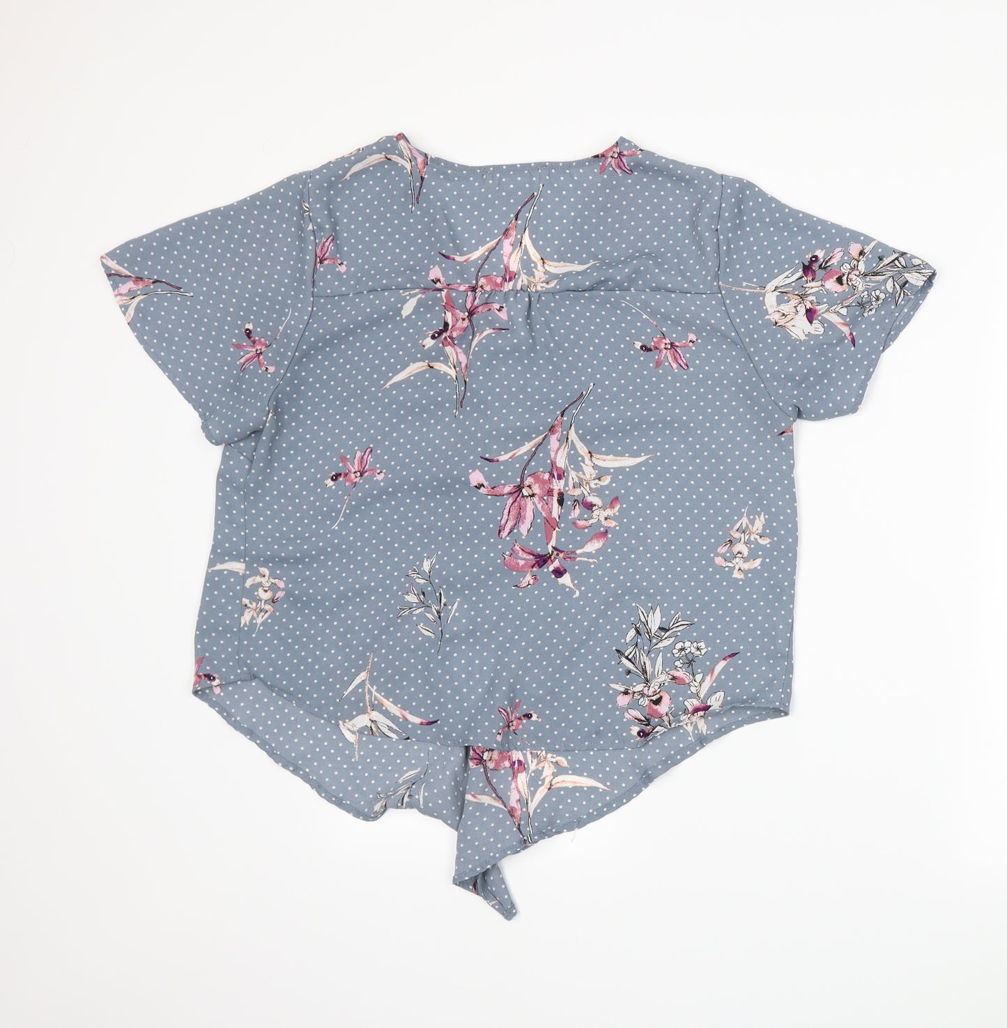 Urban Romantics Womens Blue Floral  Basic Blouse Size L