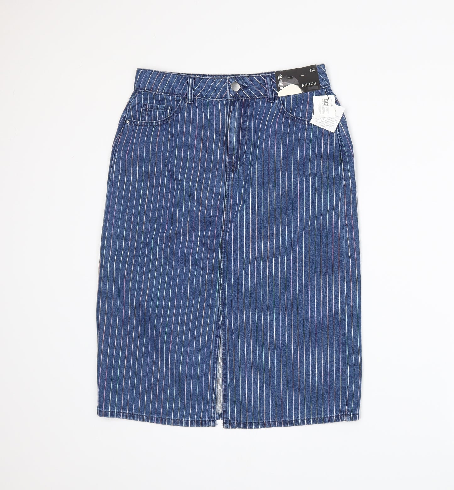 TU Womens Blue Striped Denim Straight & Pencil Skirt Size 10