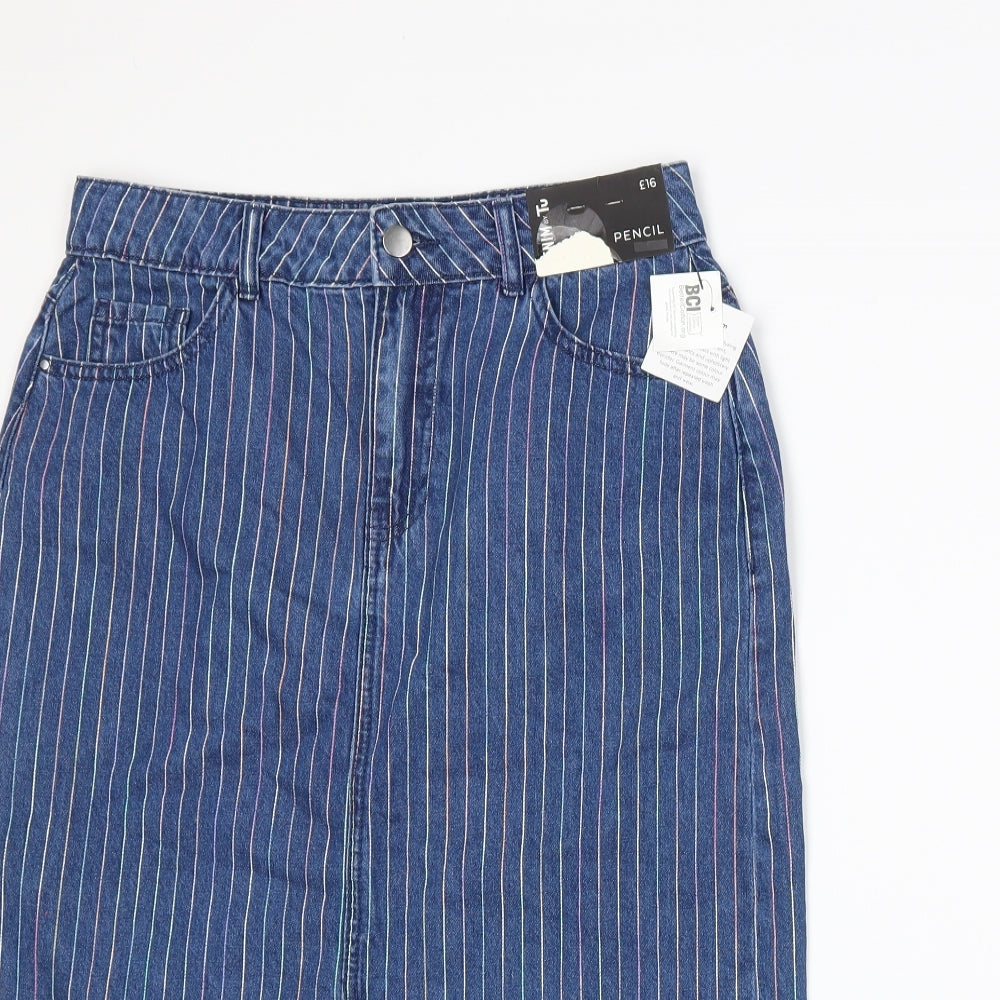 TU Womens Blue Striped Denim Straight & Pencil Skirt Size 10