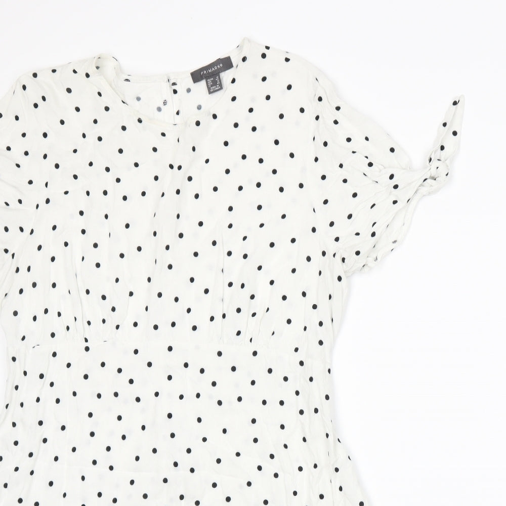 Primark Womens White Polka Dot  A-Line  Size 16