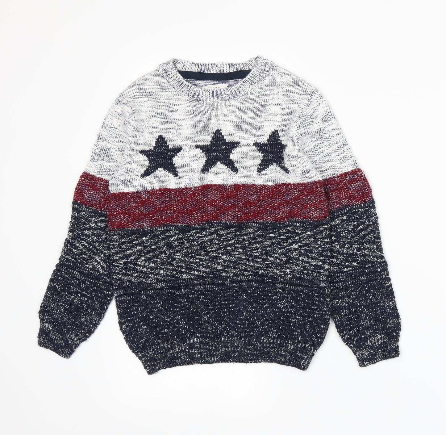 Zara Boys Blue Striped Knit Pullover Jumper Size 7 Years