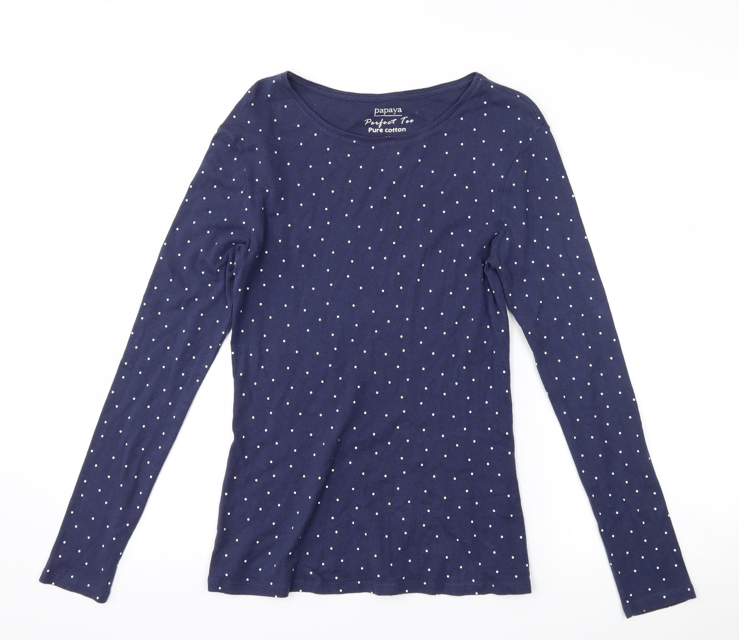Papaya Womens Blue Polka Dot  Basic T-Shirt Size 10