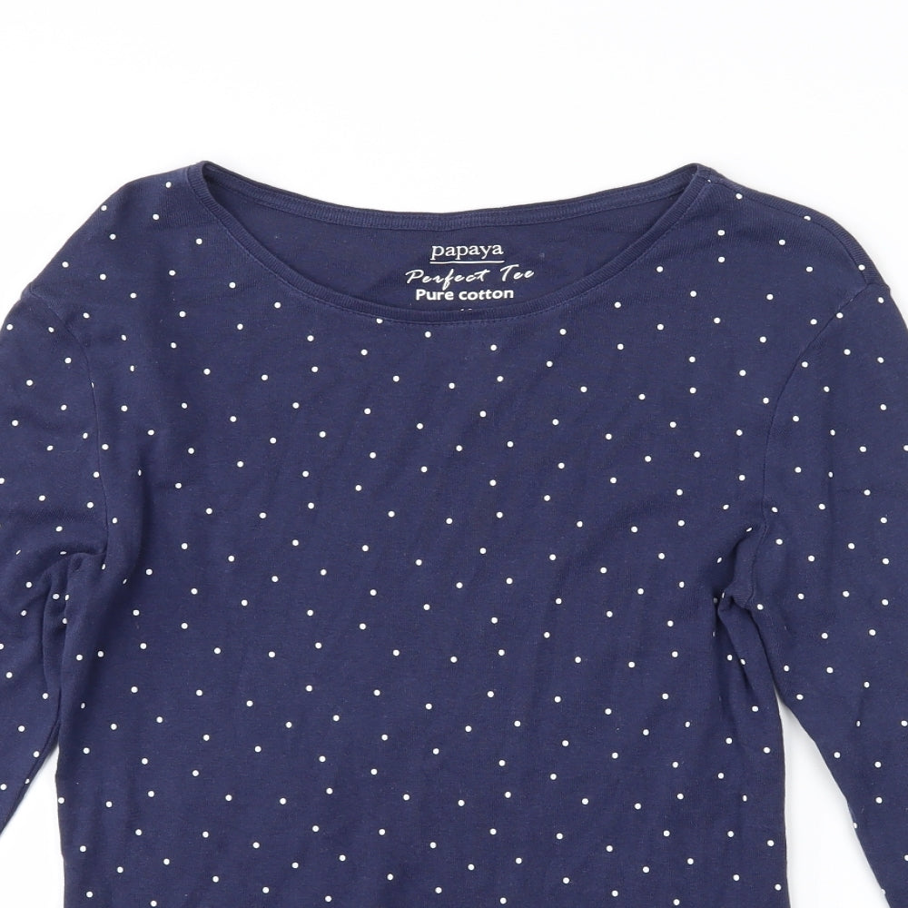 Papaya Womens Blue Polka Dot  Basic T-Shirt Size 10