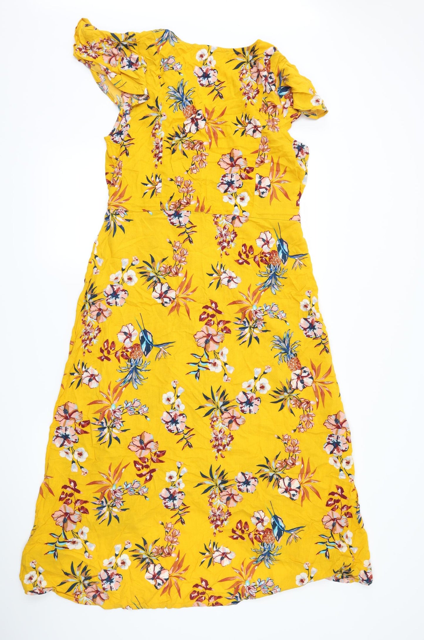 Studio Womens Yellow Floral  A-Line  Size 14