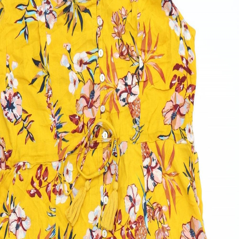 Studio Womens Yellow Floral  A-Line  Size 14