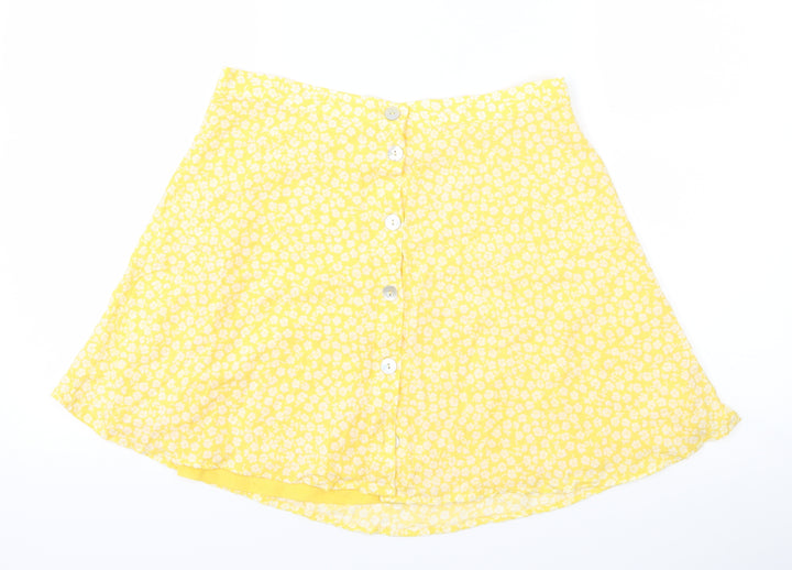 Preworn Womens Yellow Floral A-Line Skirt Size 28 in