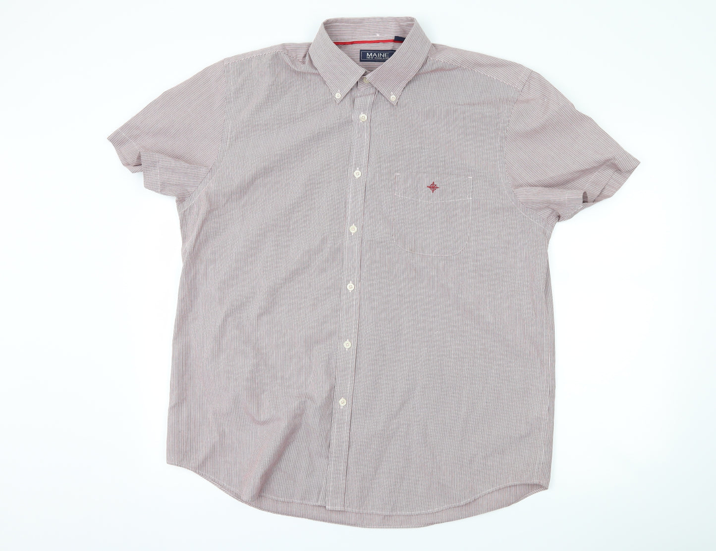 Maine Mens Red Striped   Button-Up Size L