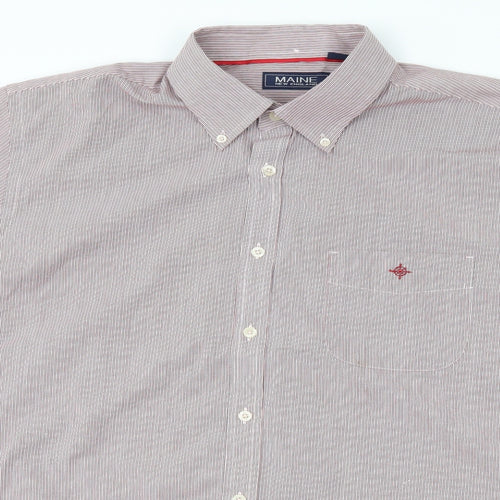 Maine Mens Red Striped   Button-Up Size L