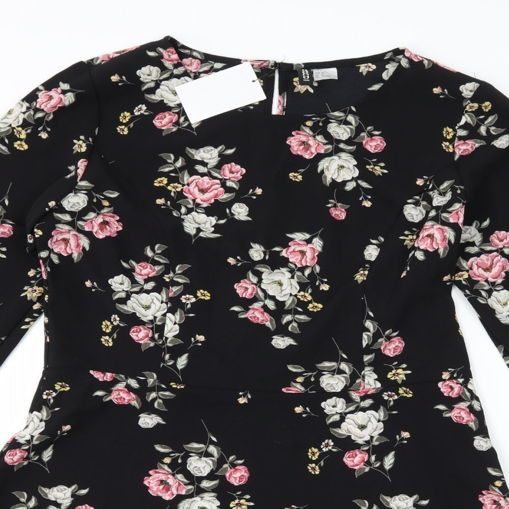 H&M Womens Black Floral  A-Line  Size 14