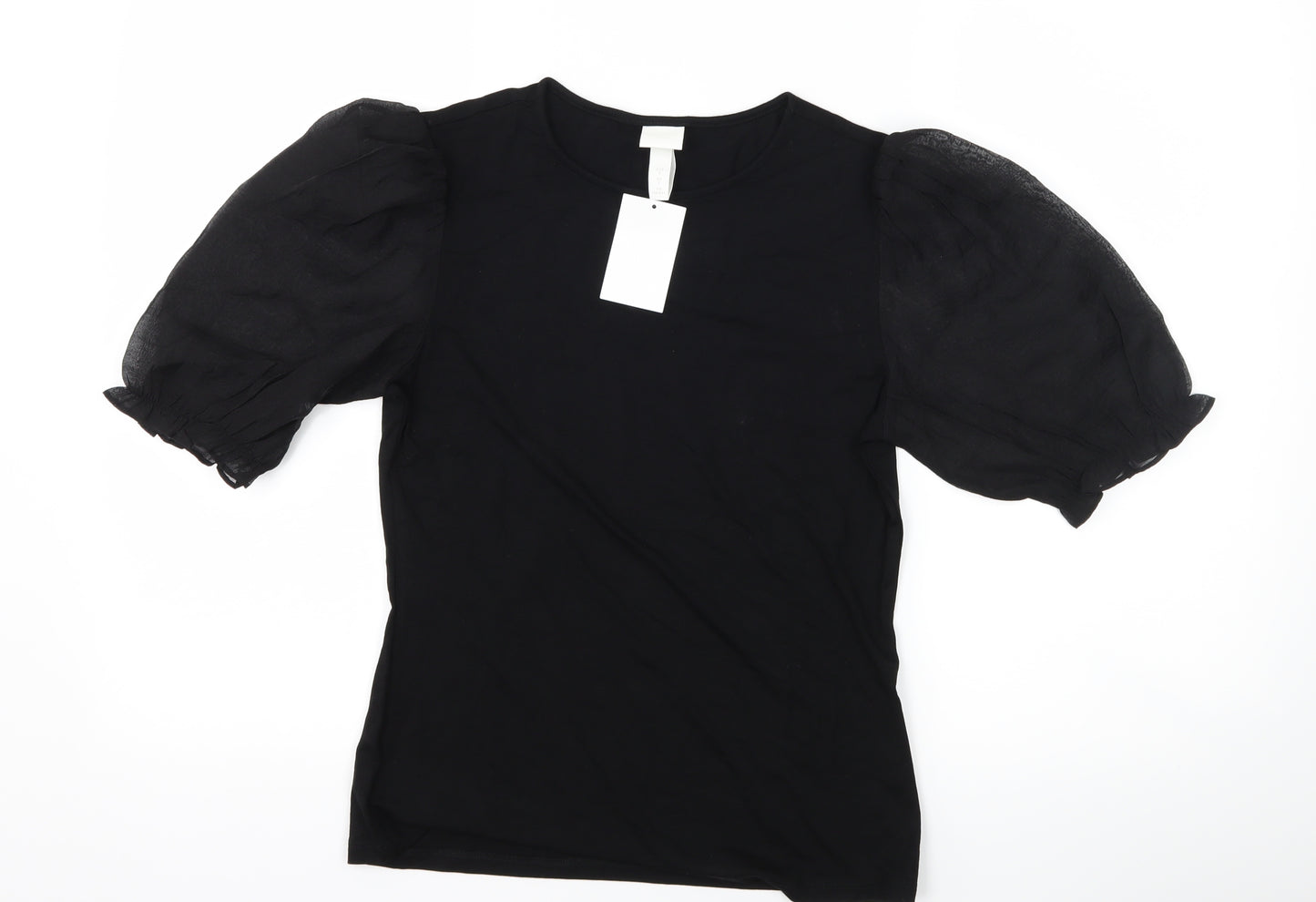 H&M Womens Black   Basic T-Shirt Size S  - puff sleeve