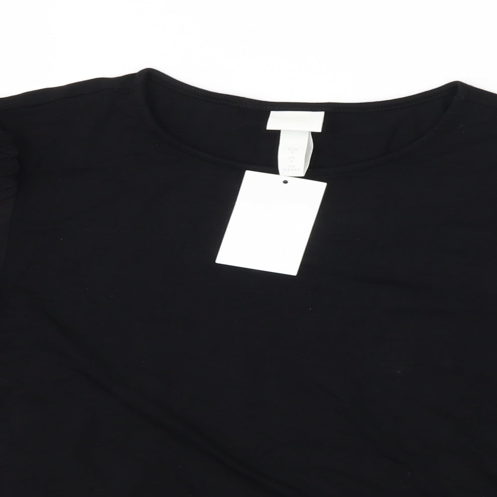 H&M Womens Black   Basic T-Shirt Size S  - puff sleeve