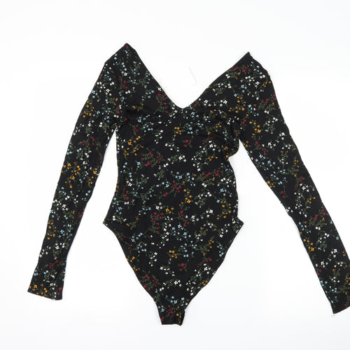 H&M Womens Black Floral  Basic T-Shirt Size S  - Body Suit