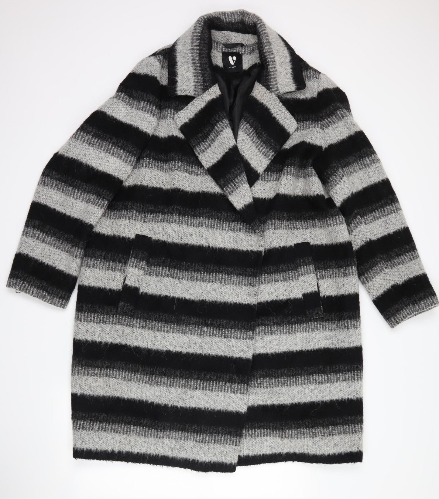 Very Womens Black Striped  Overcoat Coat Size 18