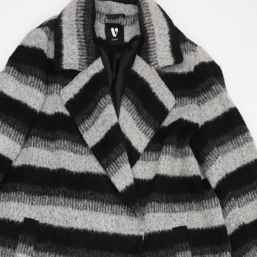 Very Womens Black Striped  Overcoat Coat Size 18