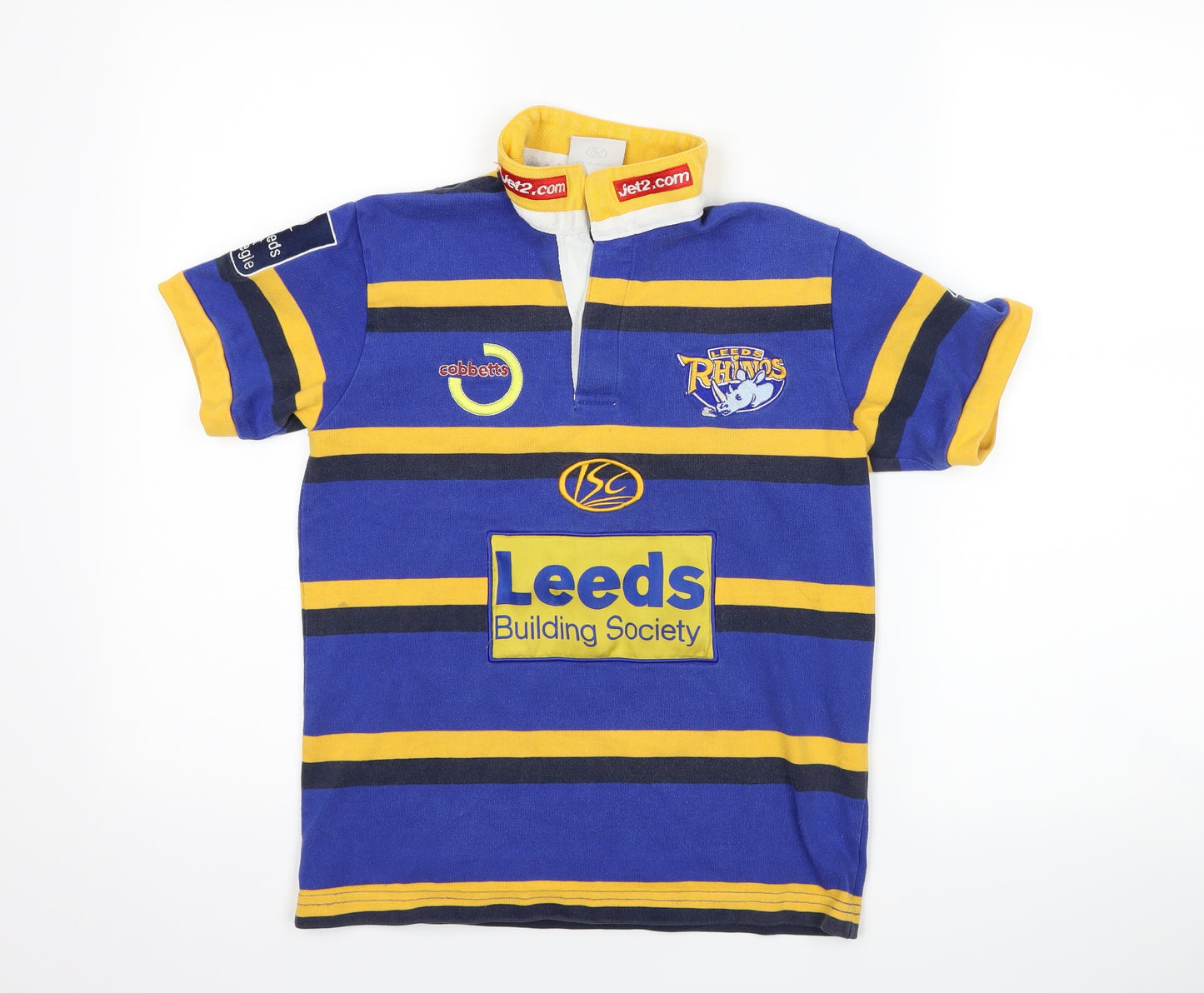 isc Boys Blue Striped  Basic T-Shirt Size 8 Years  - Leeds Rhinos