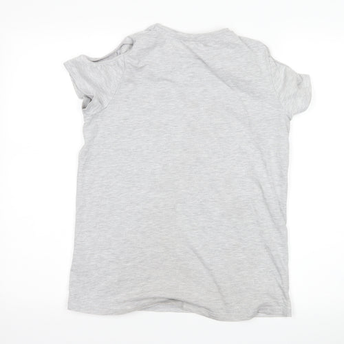 George Girls Grey   Basic T-Shirt Size 13-14 Years  - Unicorn cut out shoulders