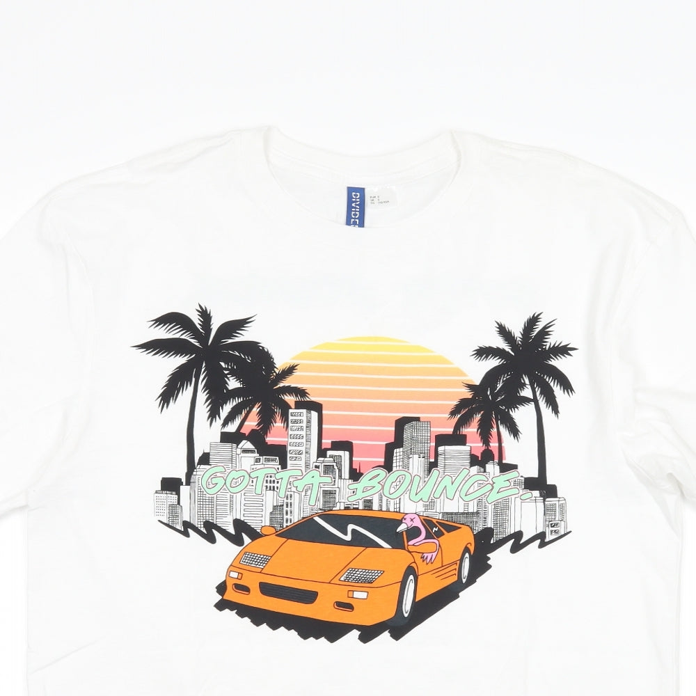 H&M Mens White    T-Shirt Size S  - graphic