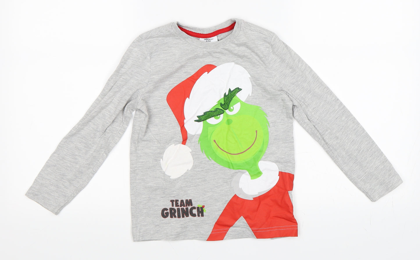Tesco Boys Grey   Basic T-Shirt Size 5-6 Years  - The Grinch Dr Seuss