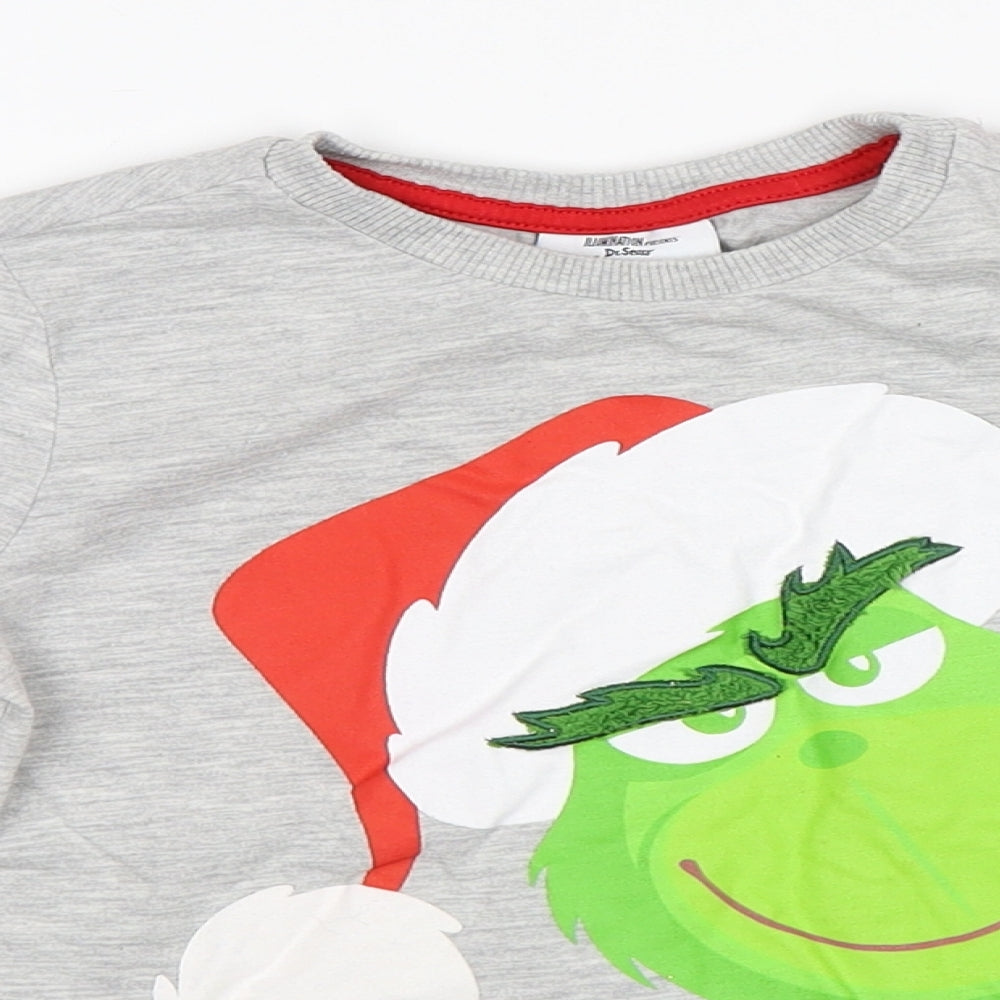 Tesco Boys Grey   Basic T-Shirt Size 5-6 Years  - The Grinch Dr Seuss