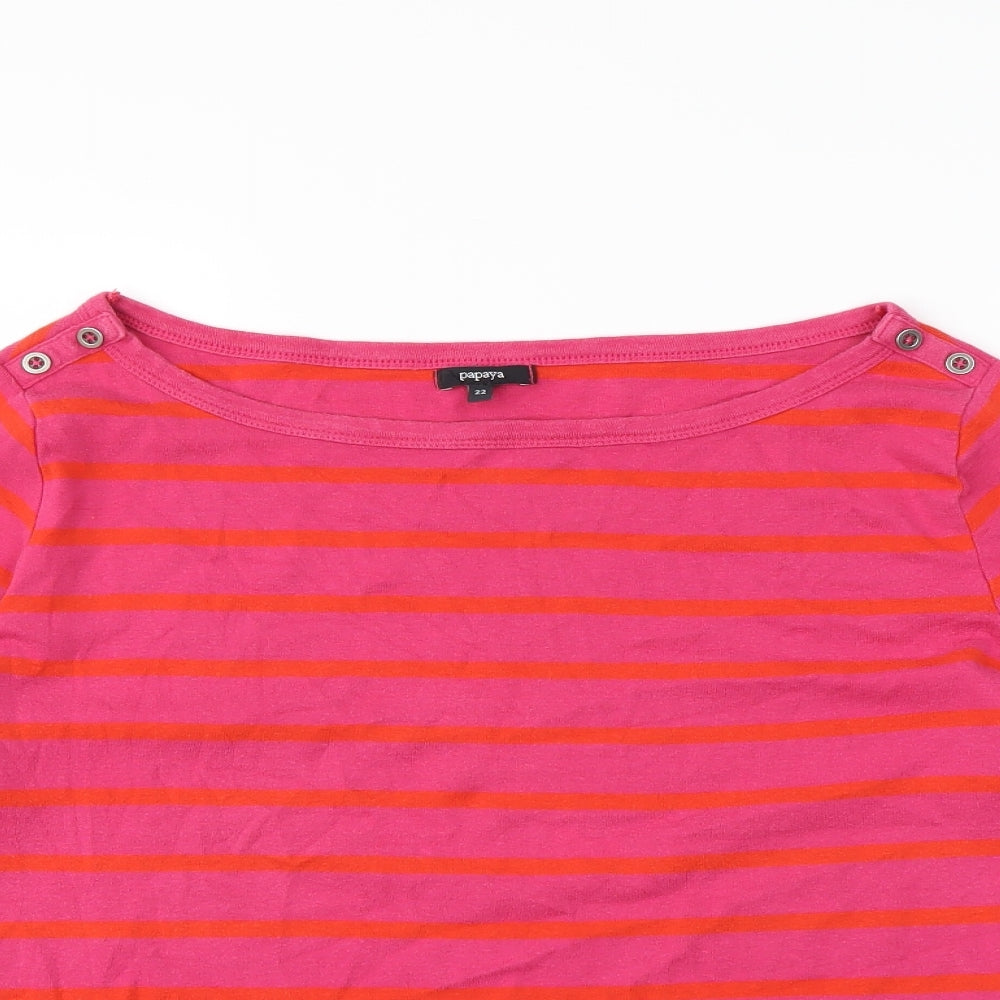 Papaya Womens Pink Striped  Basic T-Shirt Size 22