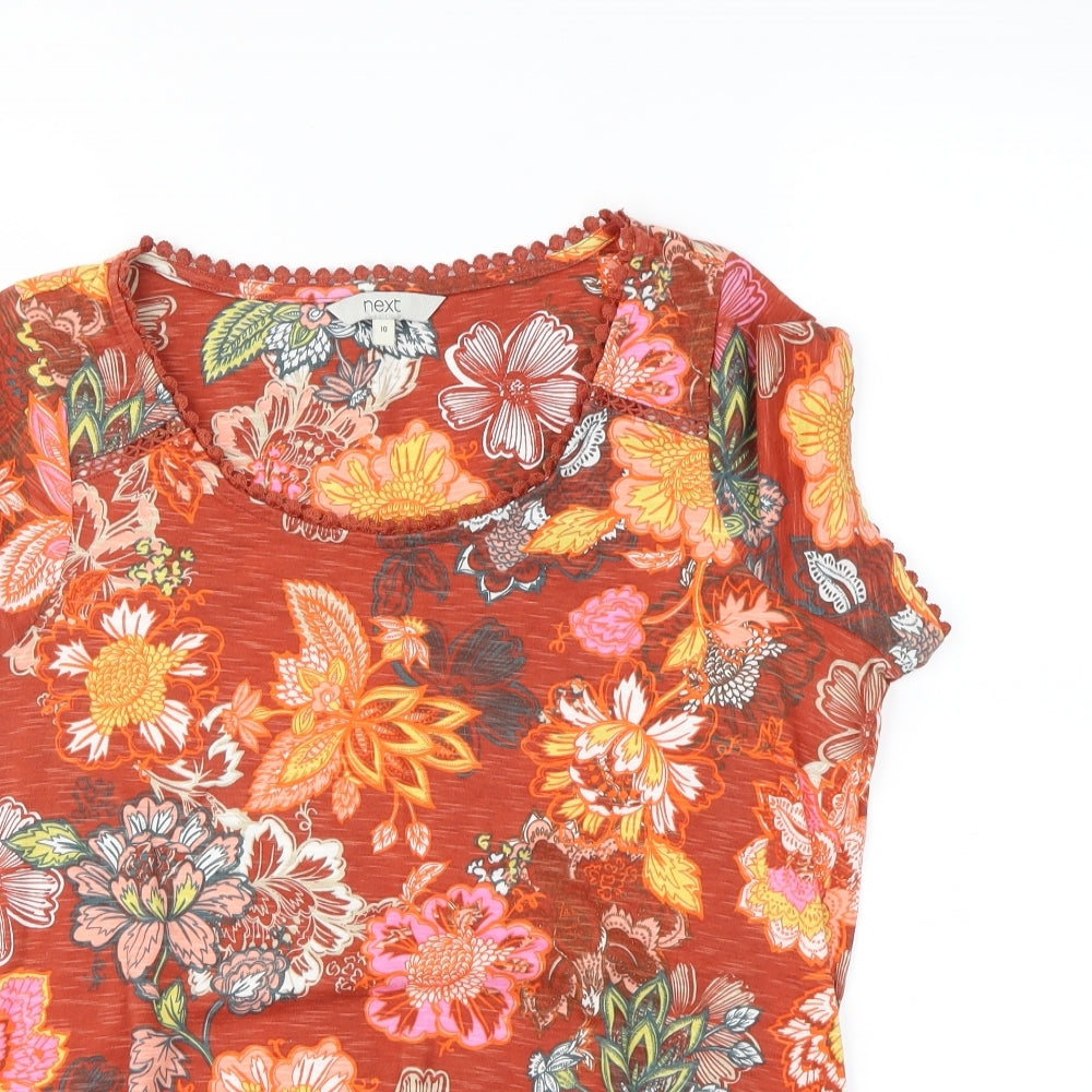 NEXT Womens Orange Floral  Basic T-Shirt Size 10