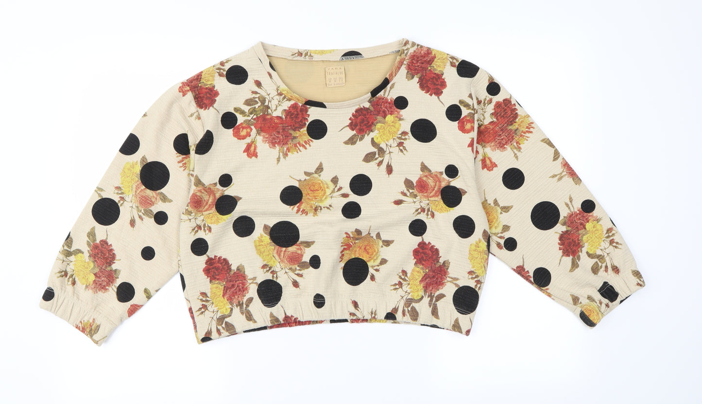 Zara Womens Beige Floral  Pullover Jumper Size M