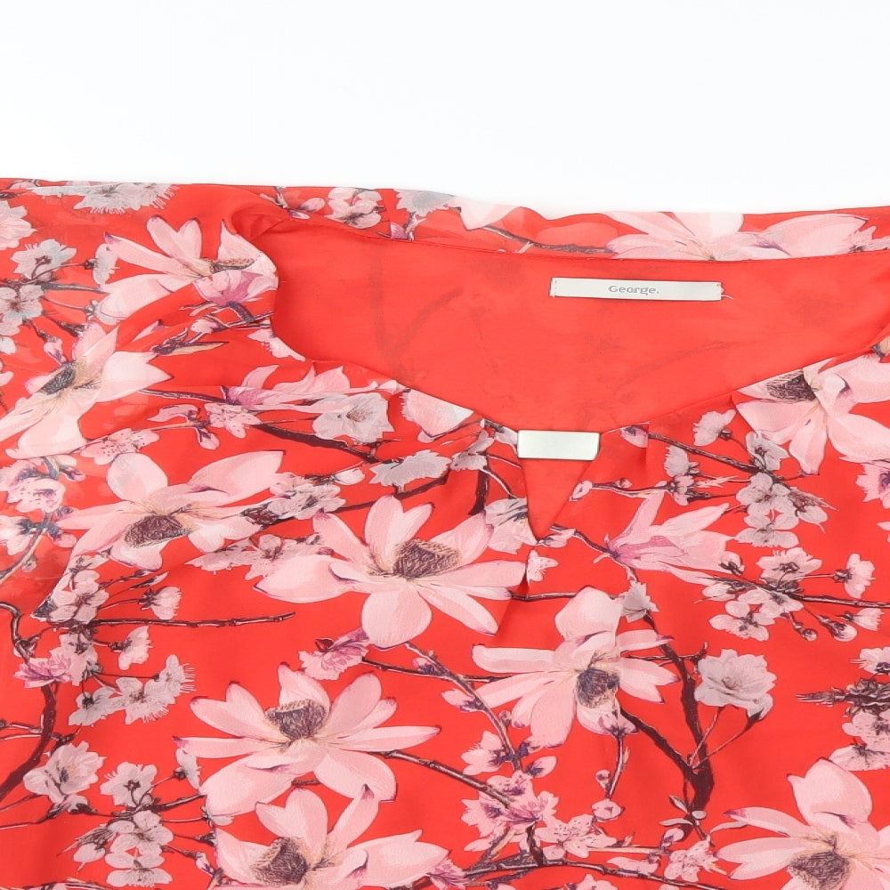 George Womens Red Floral  Basic T-Shirt Size 18