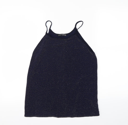 Front view of Atmosphere women’s blue basic tank, size UK 10