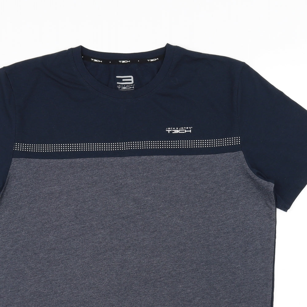 JACK & JONES Mens Blue Polka Dot   T-Shirt Size L