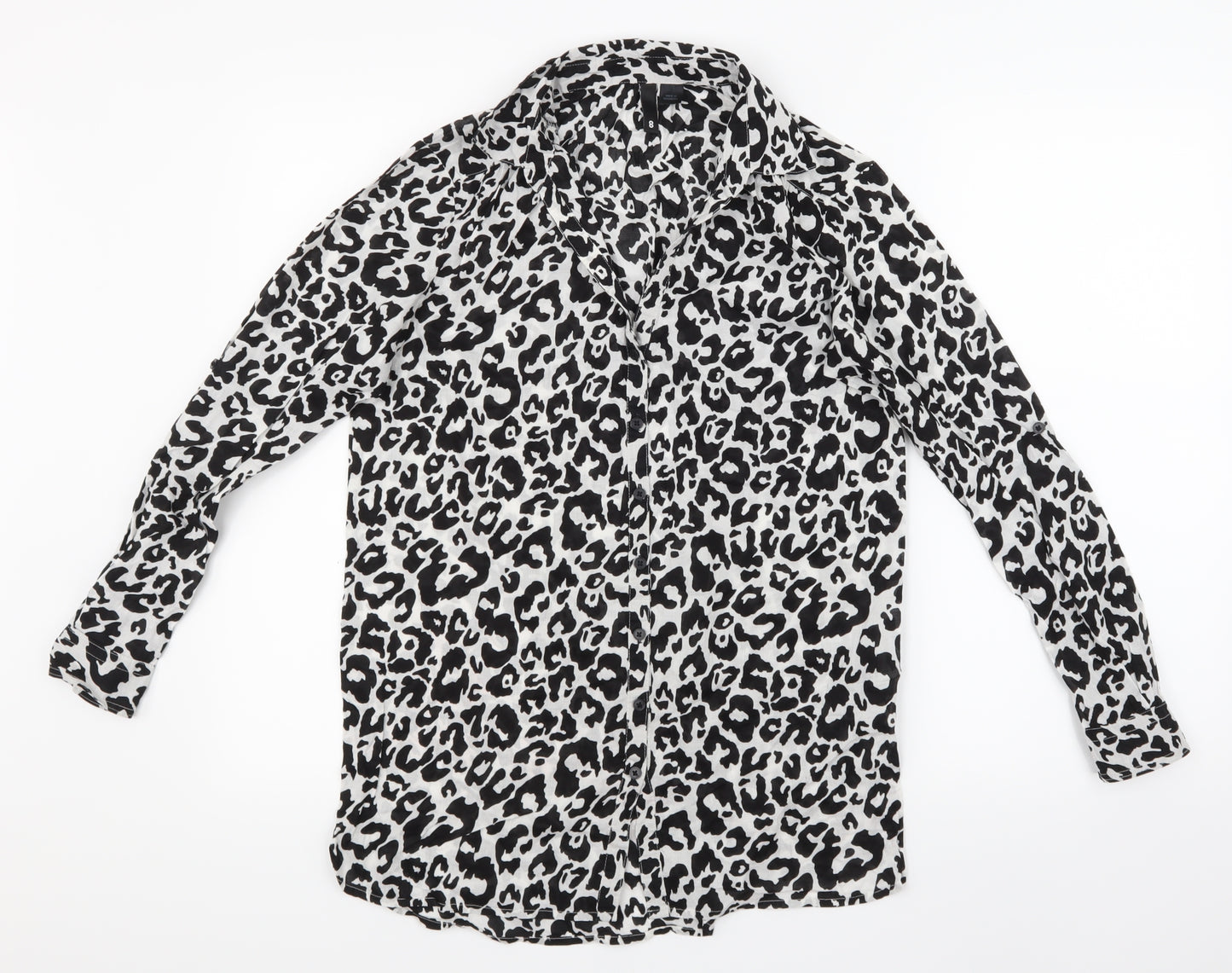 H&M Womens White Animal Print  Basic Button-Up Size 8
