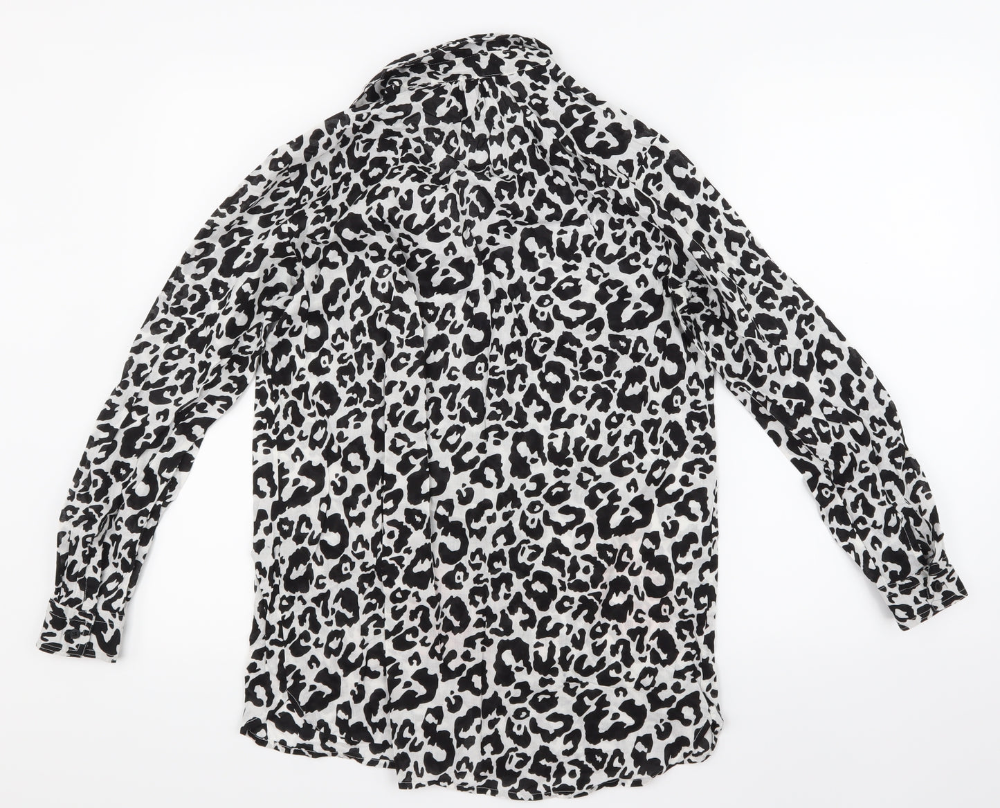 H&M Womens White Animal Print  Basic Button-Up Size 8
