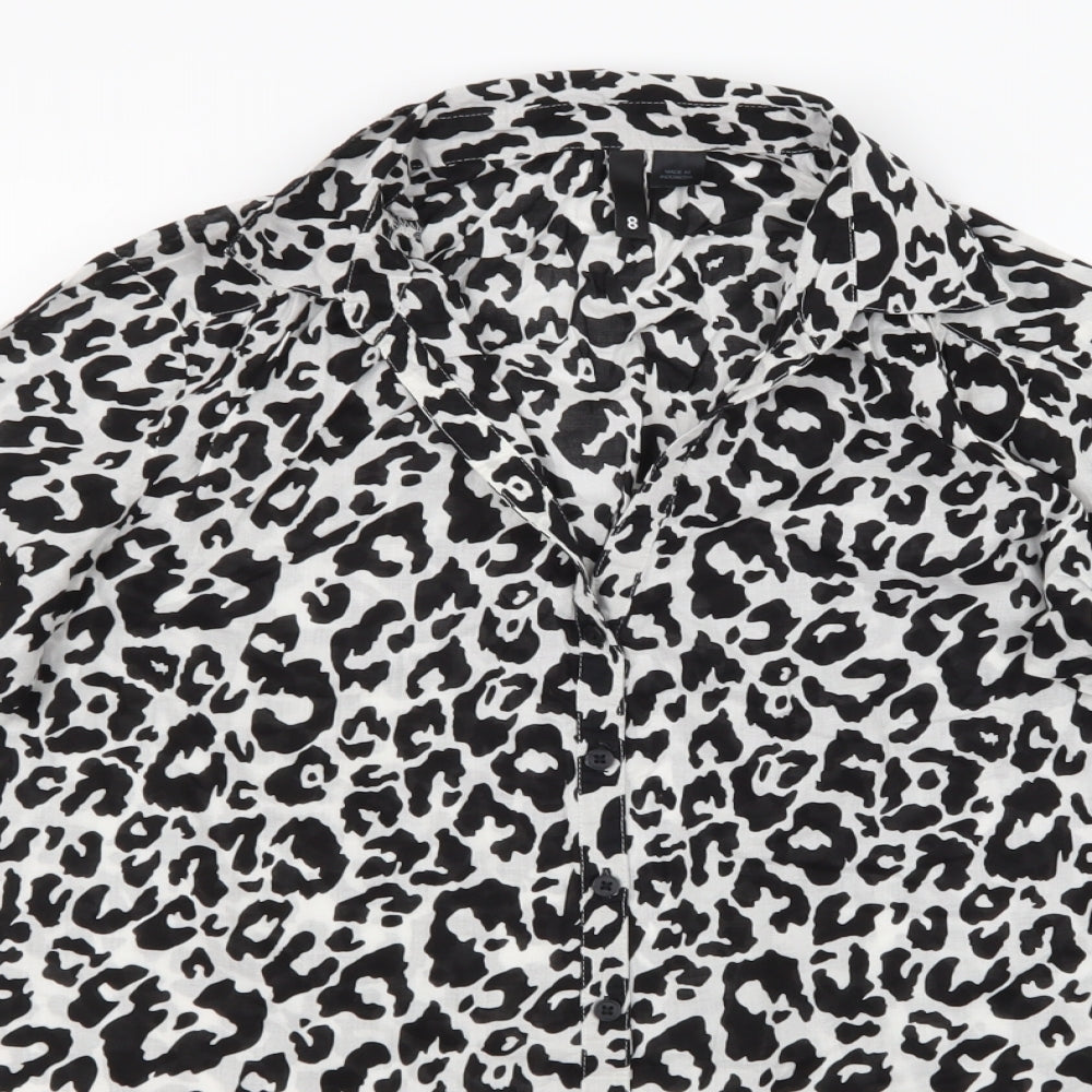 H&M Womens White Animal Print  Basic Button-Up Size 8